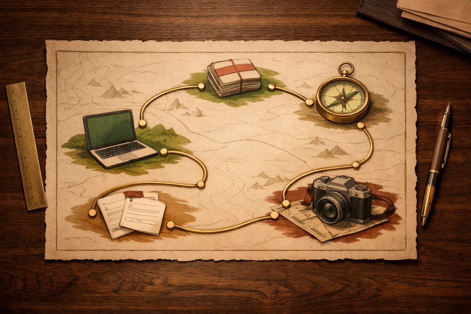 AI route map connecting workshops, courses, strategy, proof, and photography