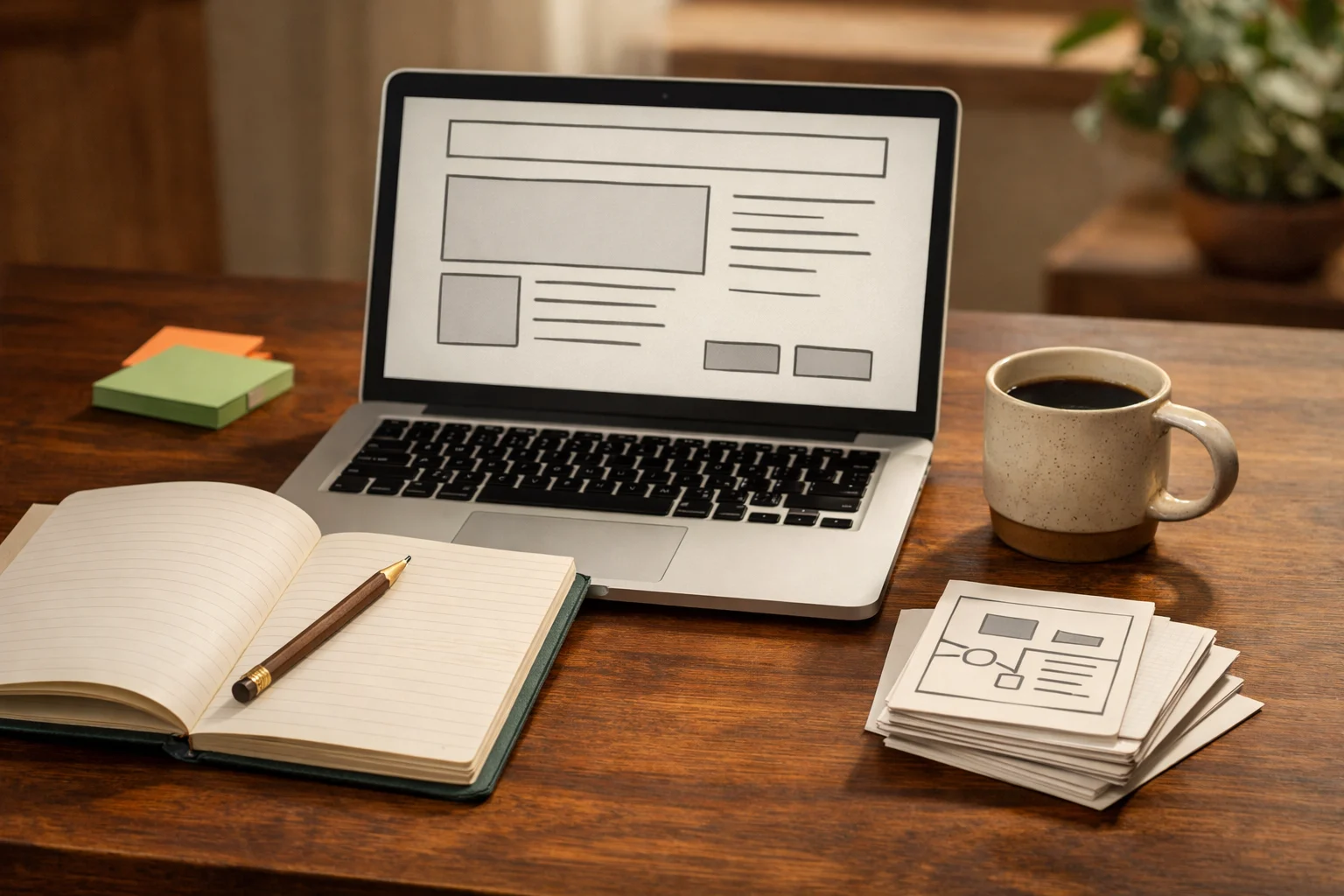 A warm desk setup for an adult AI app-building workshop