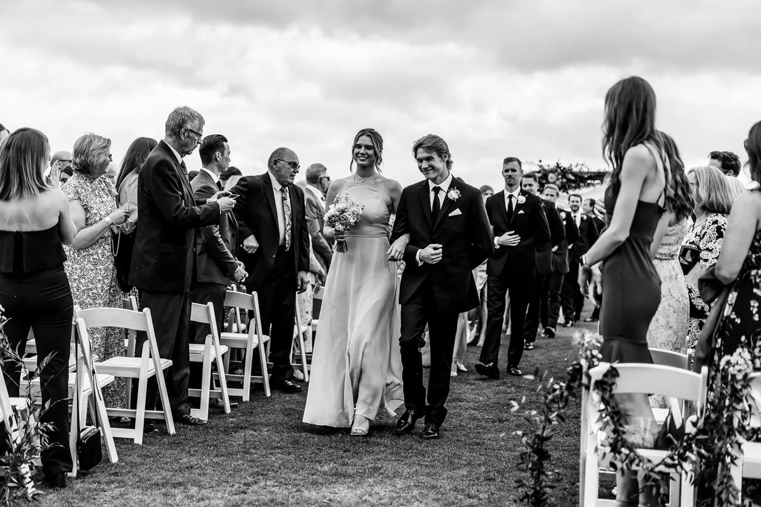 Black and white wedding ceremony moment