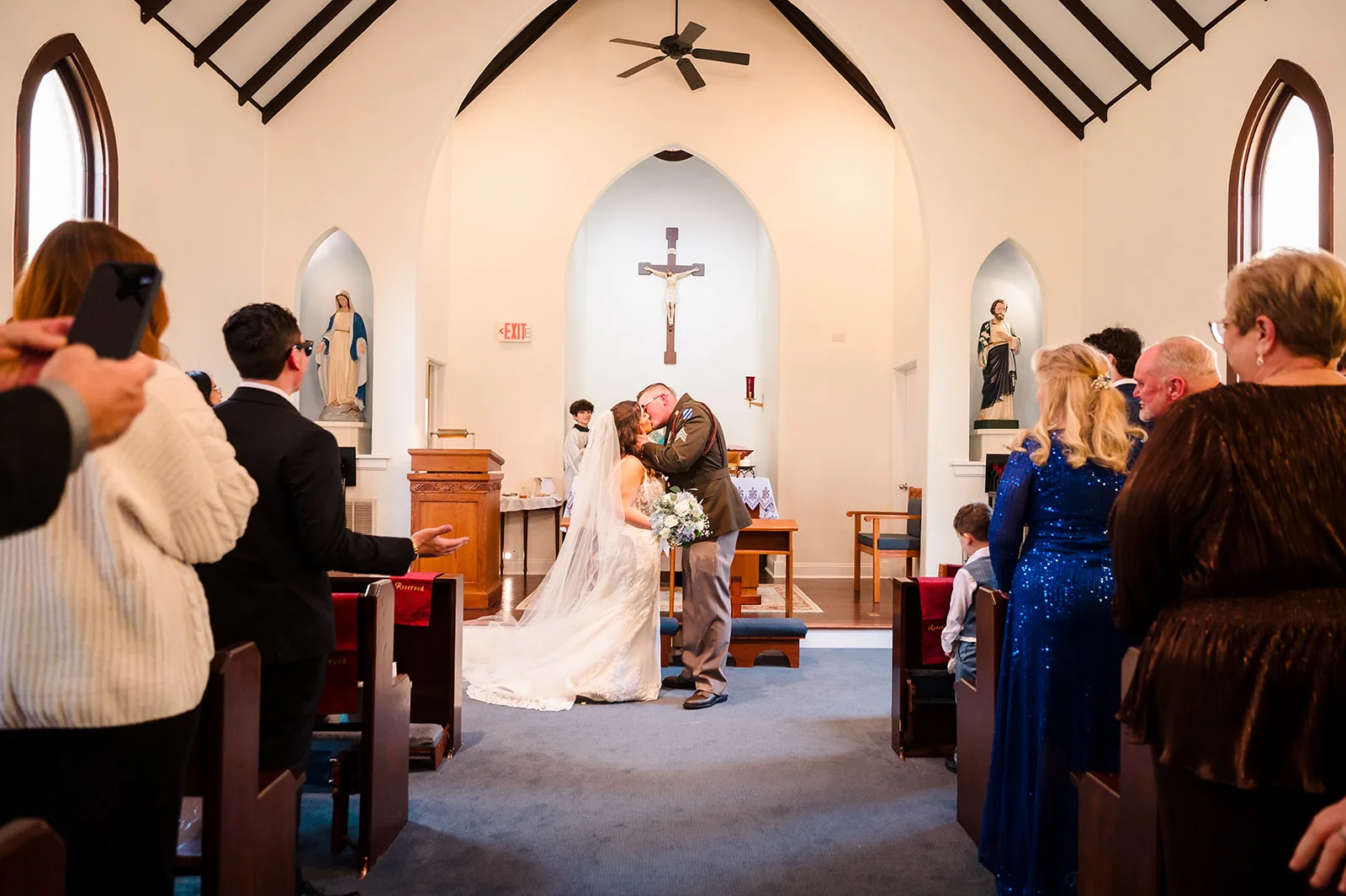 Wedding ceremony inside a chapel