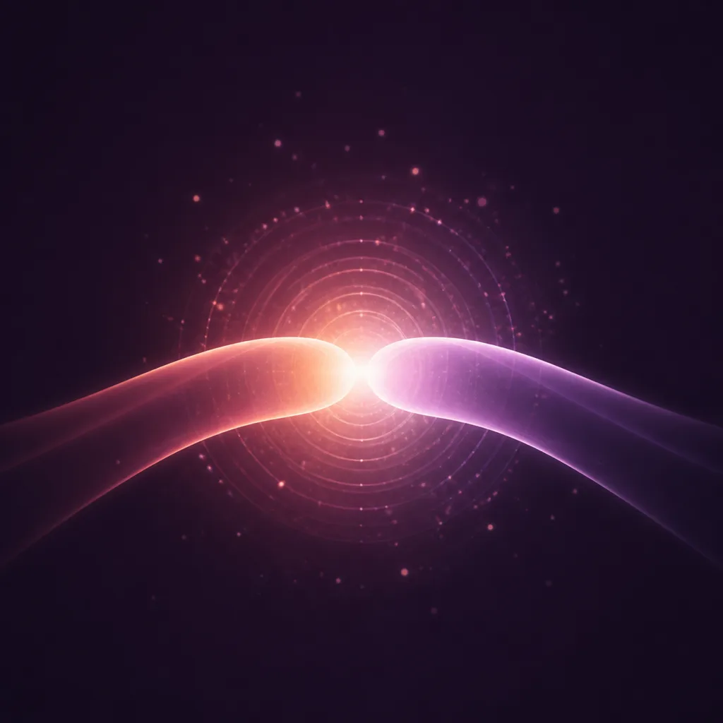 Two fingertips meeting in a soft field of concentric light